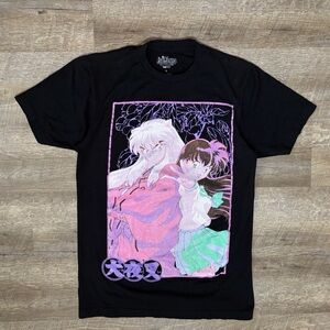 Vintage InuYasha Shirt Men's L Black Glitter Print Japanese Anime Y2K 2009